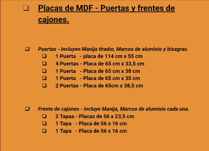 Placas de MDF - Puertas y frentes de cajones.