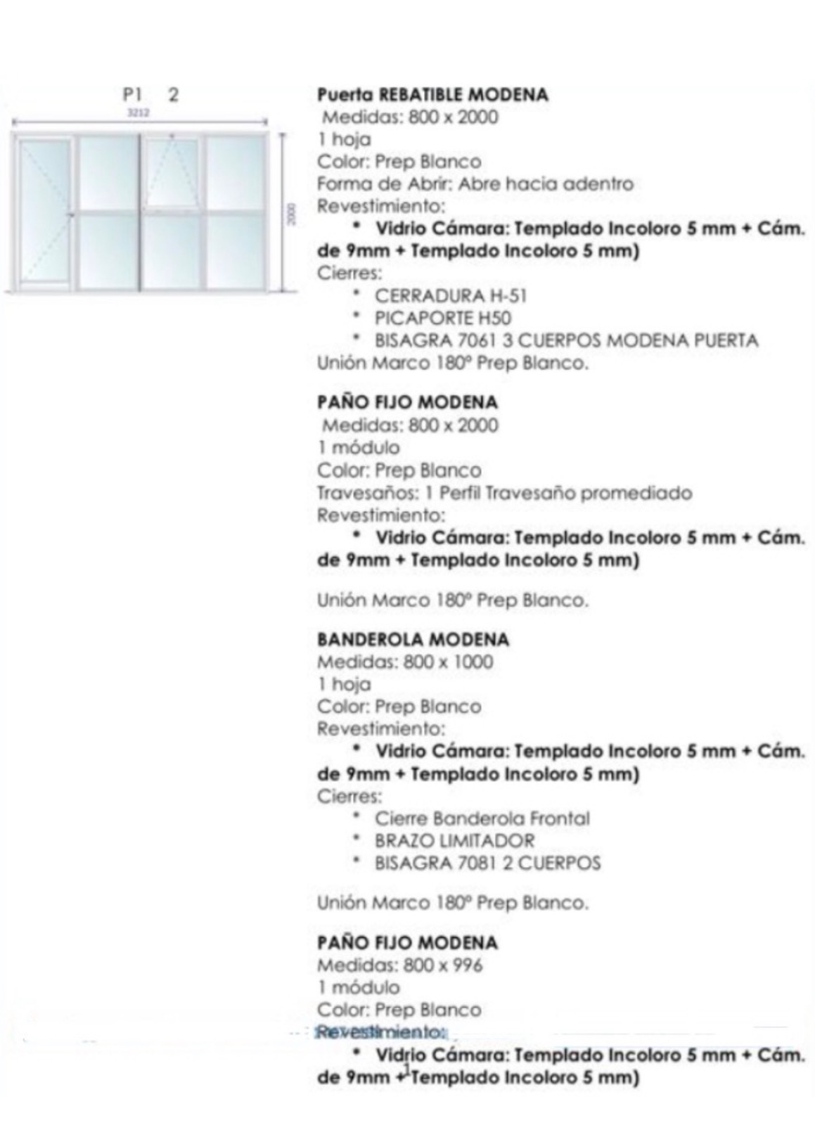 Puerta ventana de 3,20 x 2,00 con vidrio templado de 5 mm y cámara de aire de 9 mm línea modena