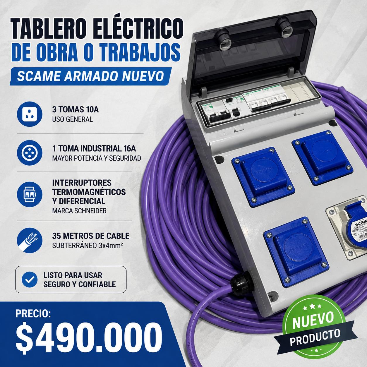 Tablero electrico armado movil, para obra o taller. Cable unipolar 2,5mm2 y 6mm2